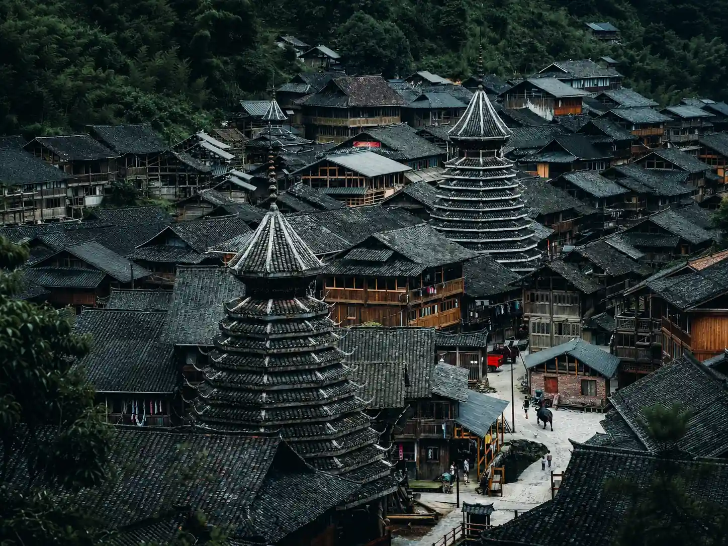 Huanggang Dong Village and traditional drum towers in Guizhou