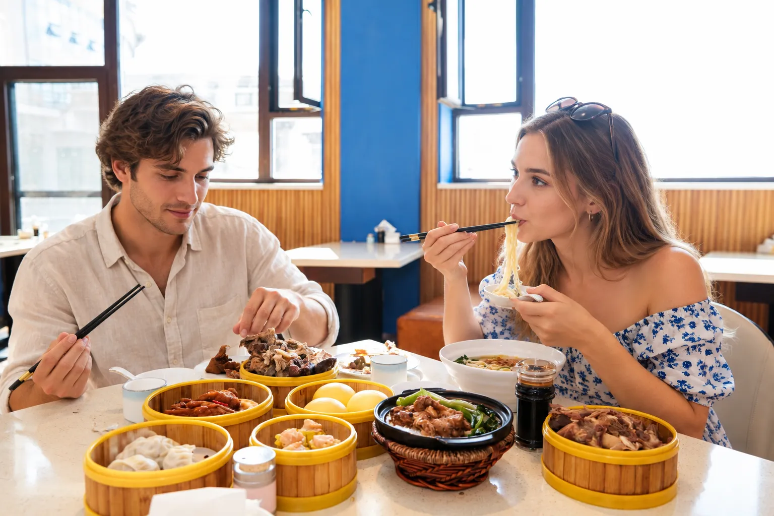 International Travelers Enjoying Chinese Food