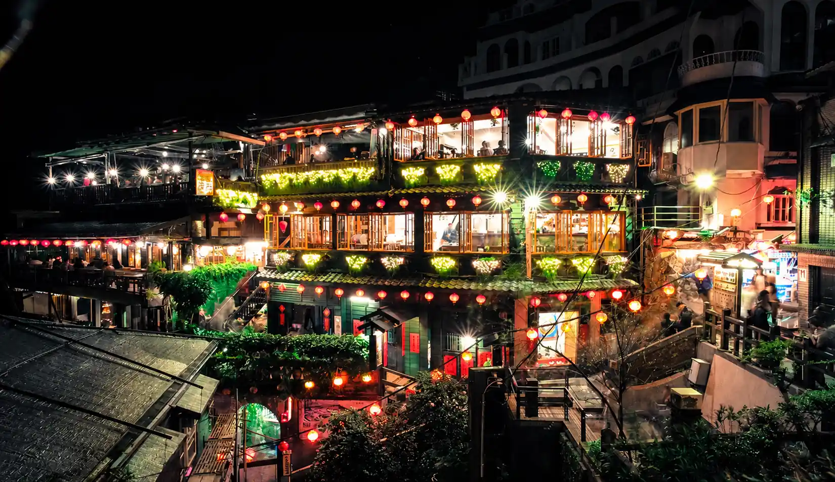 Jiufen Old Street with lanterns and mountain views in northern Taiwan