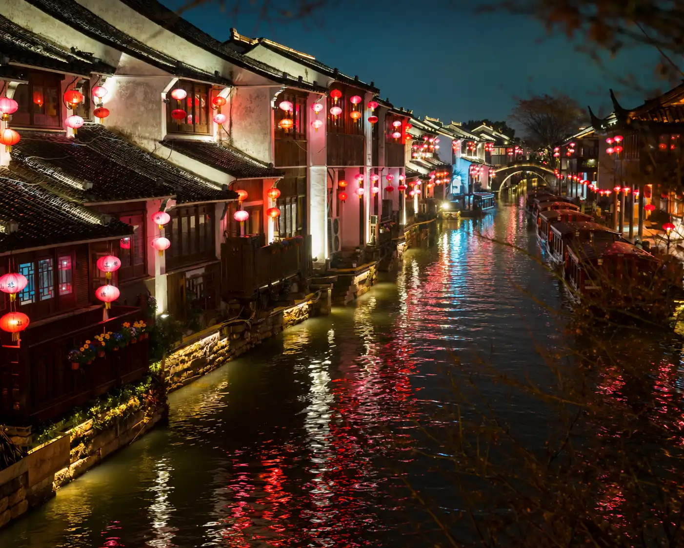Lantern-Lit Canal in Suzhou at Night