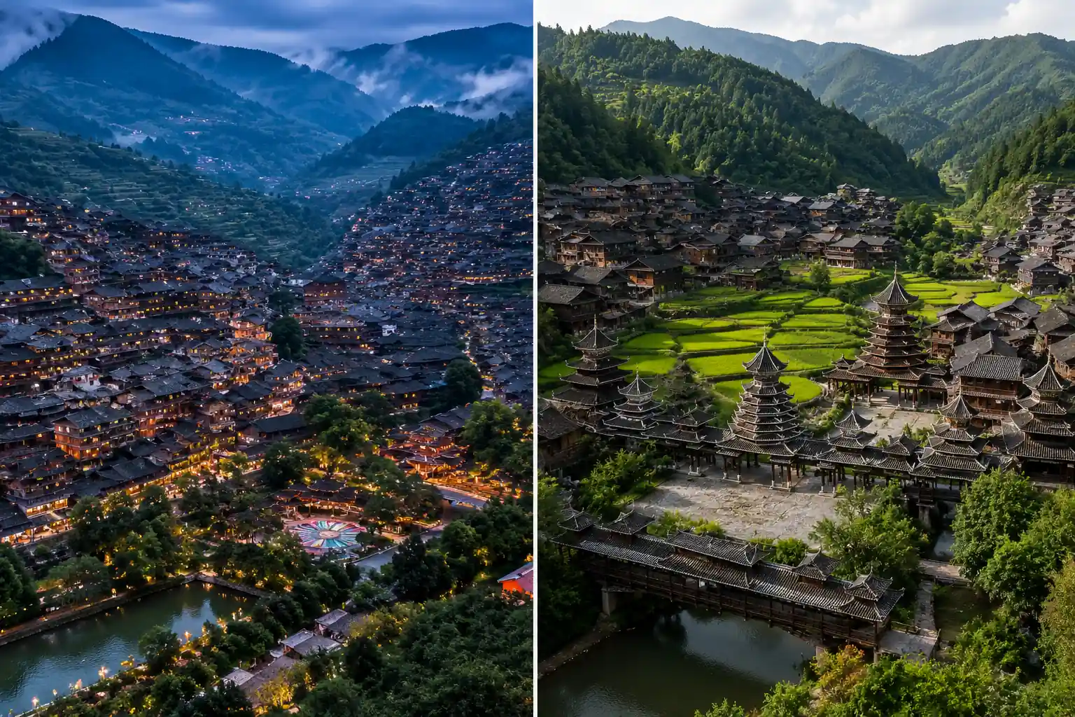 Miao and Dong village landscapes in Guizhou, China