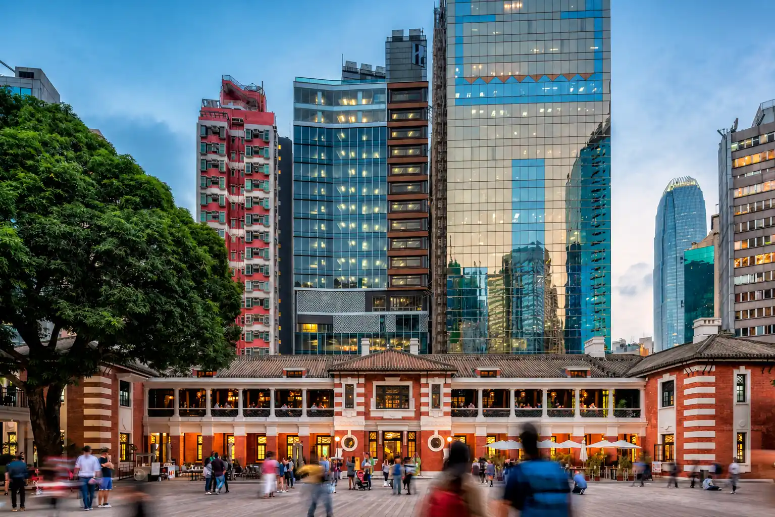 Modern high-rises and historic streets on Hong Kong Island