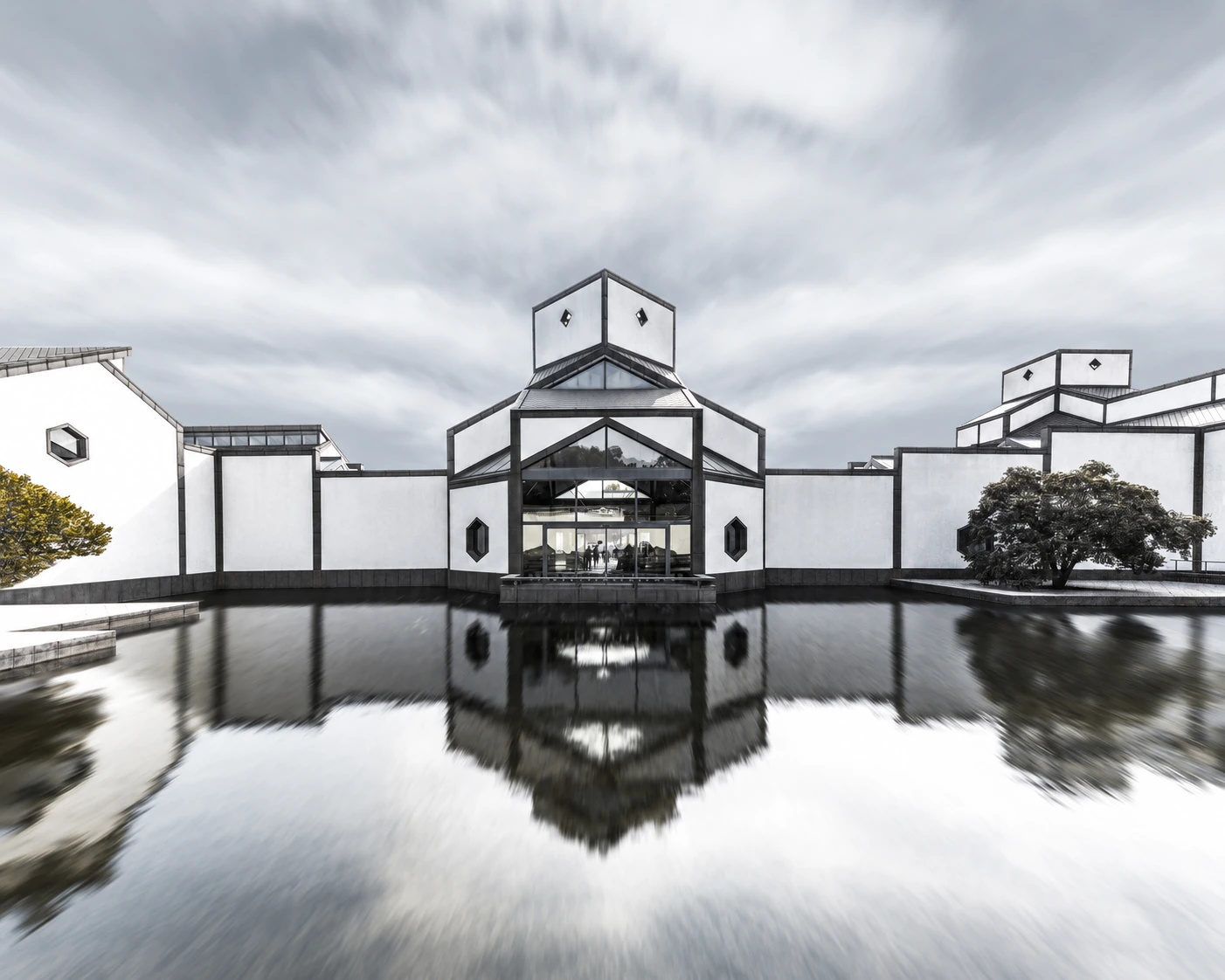 Modern Suzhou Museum with reflecting pools