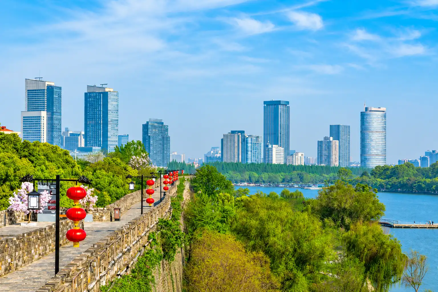 Scenic view of Xuanwu Lake and Nanjing city skyline