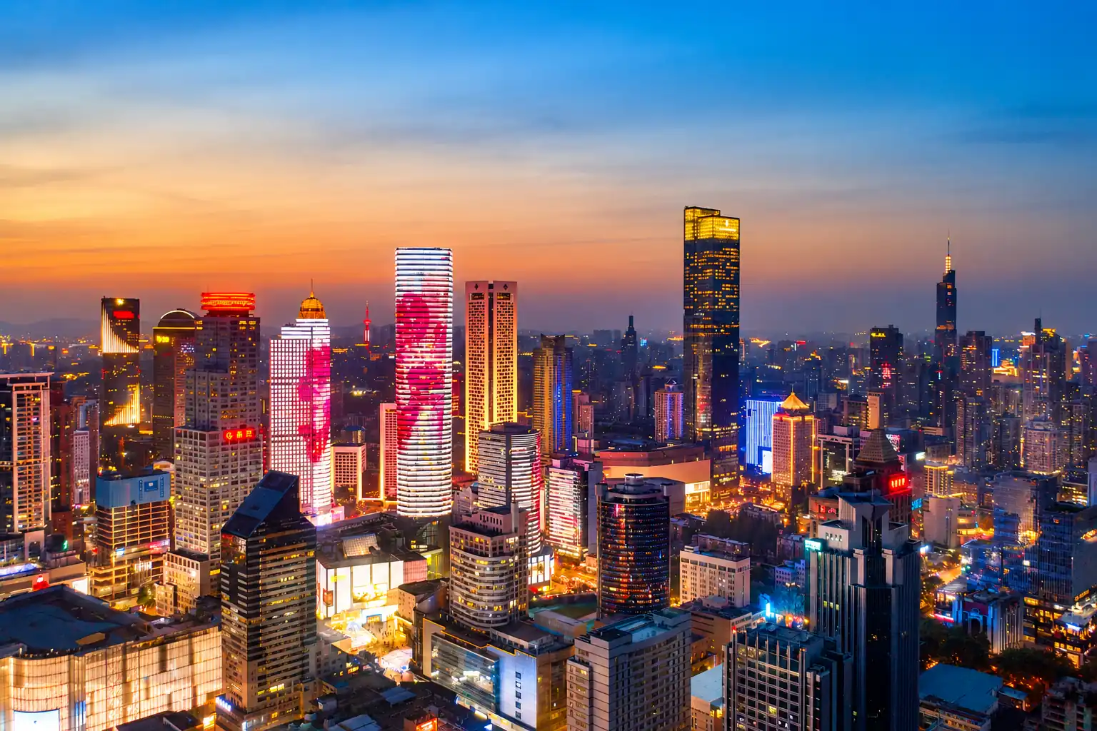 Nanjing skyline at sunset