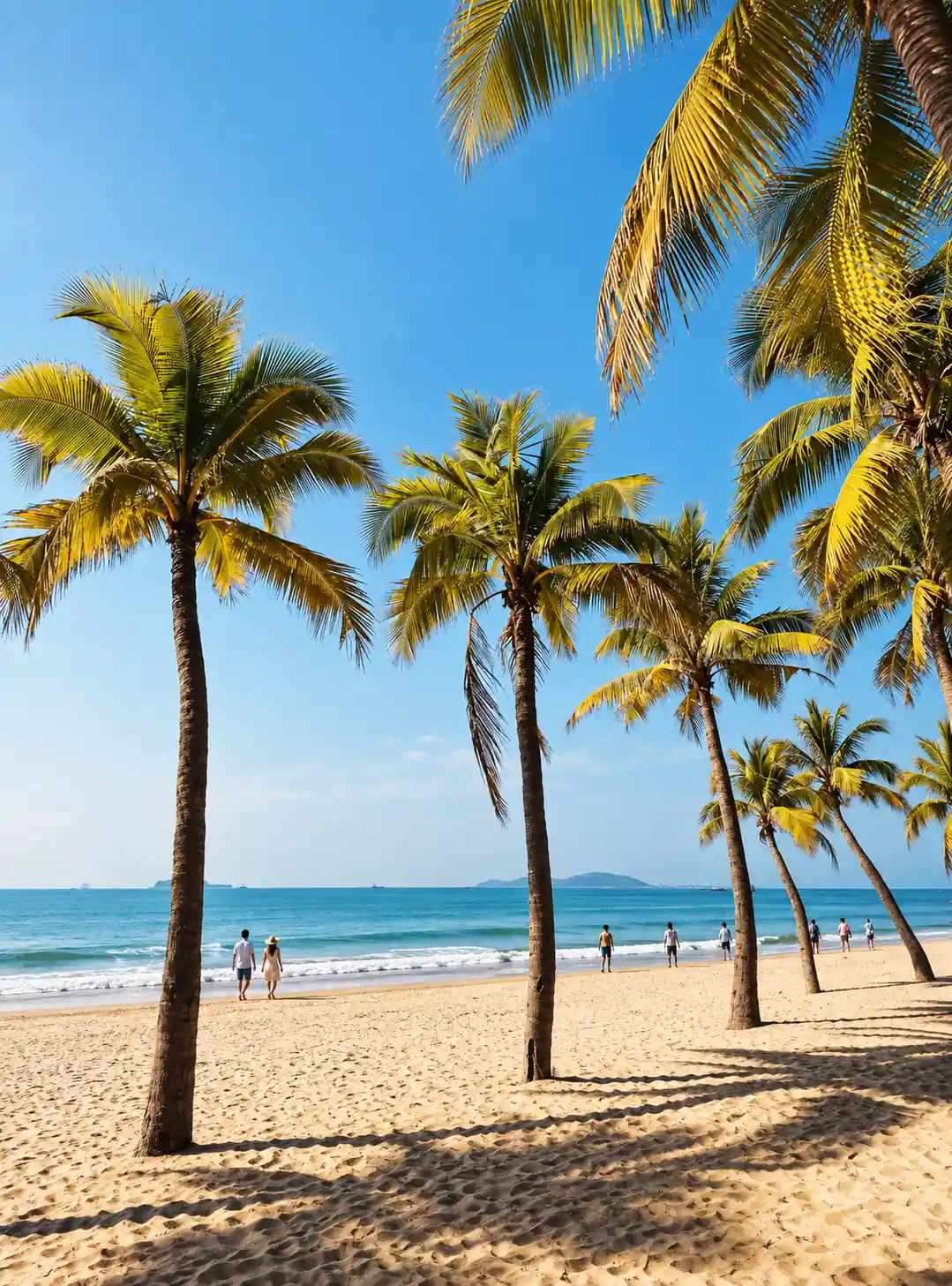 Palm-lined beach in Sanya during autumn