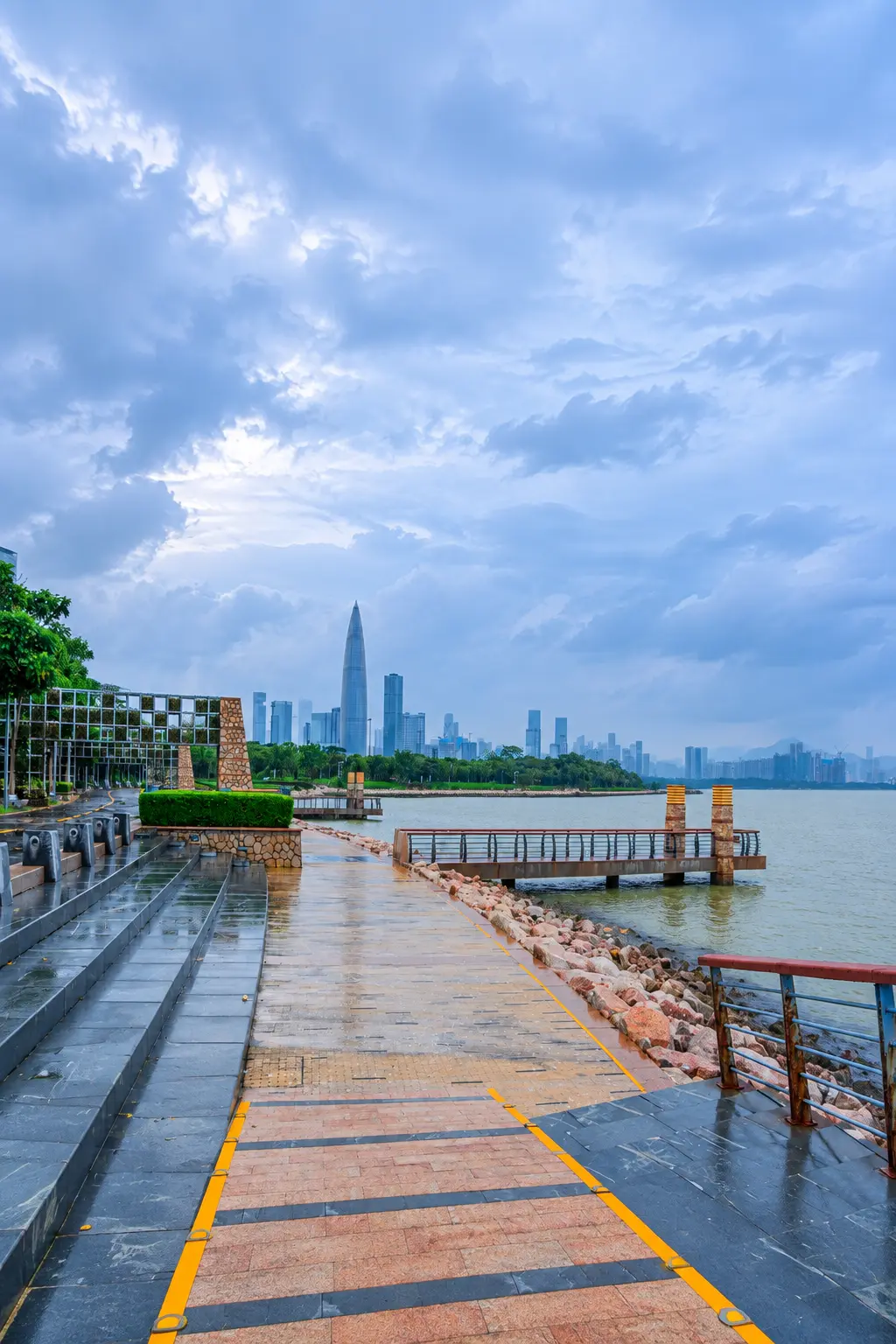 Rainy Waterfront View of Shenzhen Bay in Summer
