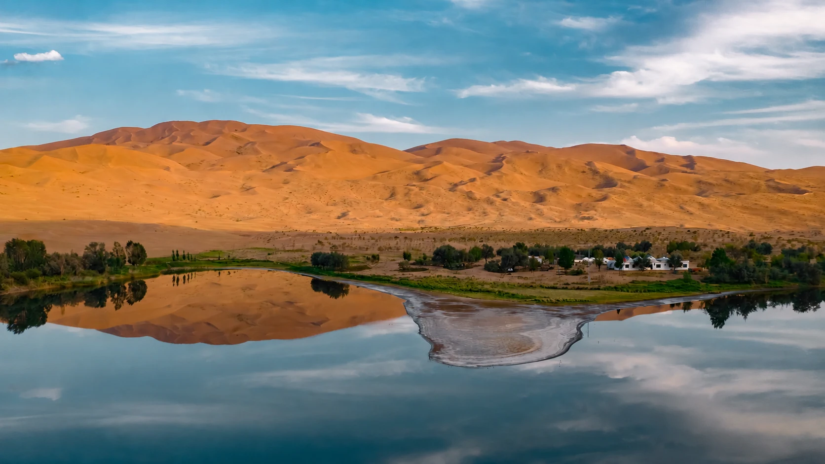 Badain Jaran Desert in Inner Mongolia with giant sand dunes and desert lakes