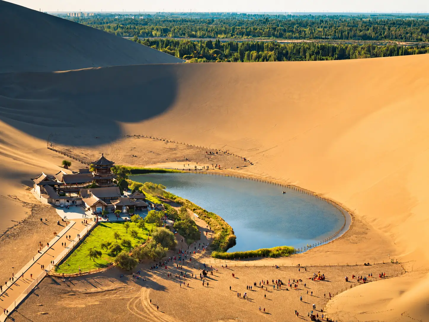 Mingsha Mountain and Crescent Spring desert landscape in Dunhuang