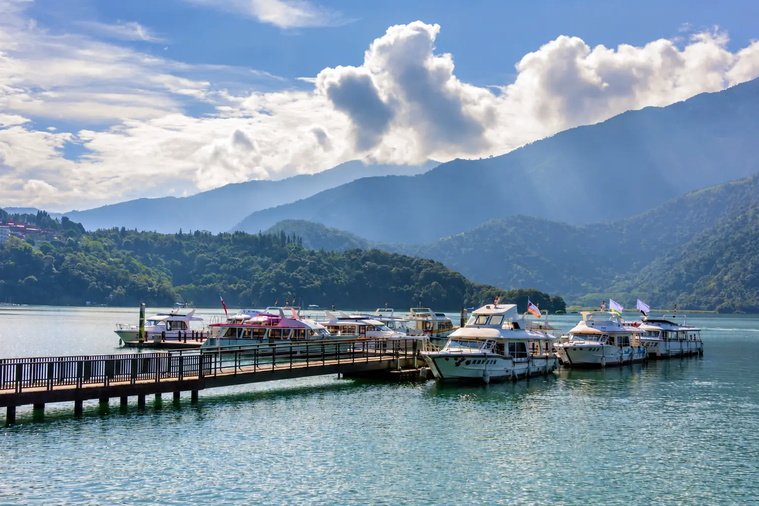 Sun Moon Lake surrounded by mountains in central Taiwan