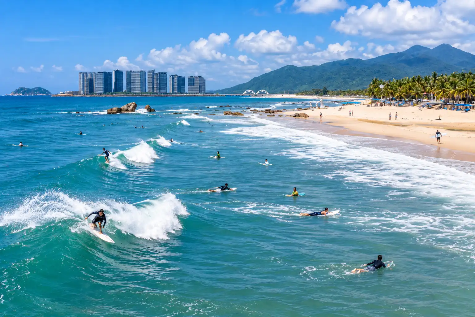 Surfing at Riyue Bay in Wanning, Hainan