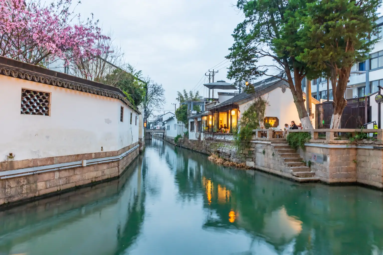 Suzhou Canal with Blossoms Near Pingjiang Road
