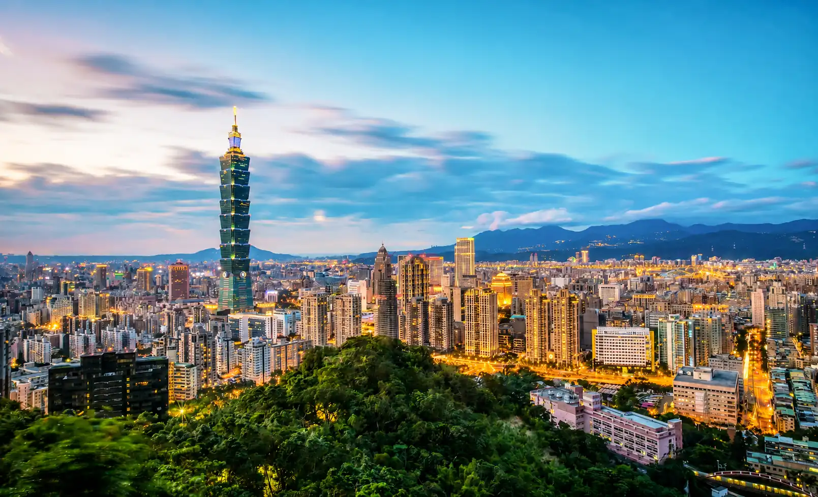 Taipei 101 tower and skyline in Taipei Taiwan