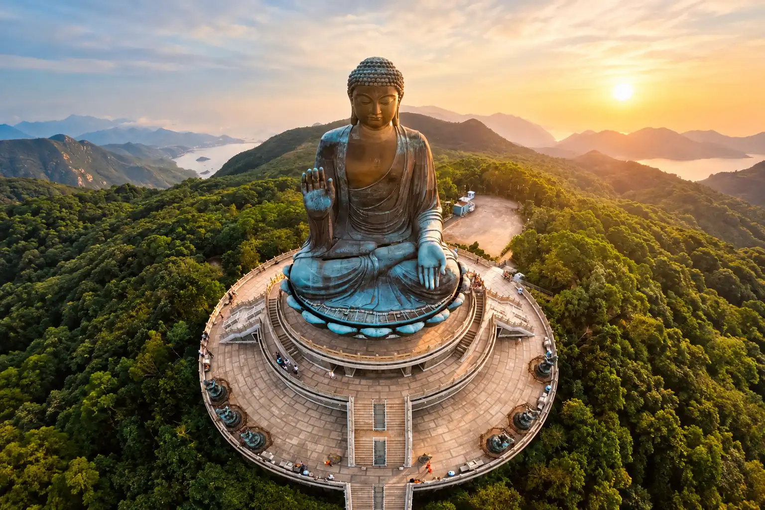 Tian Tan Buddha at Sunset in Hong Kong