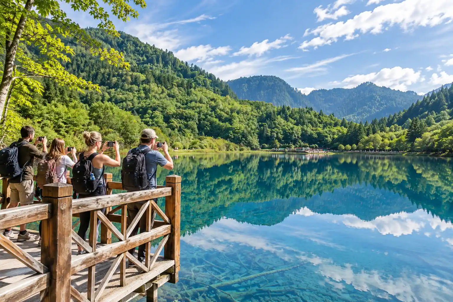 Mountain and lake scenery at Love Sea near Jiuzhaigou