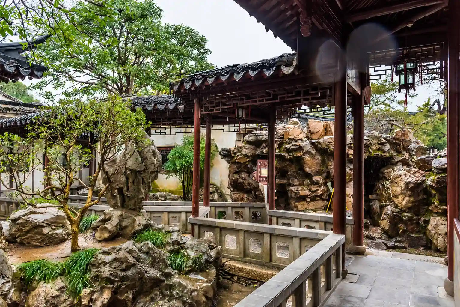 Lingering Garden in Suzhou with covered corridors, elegant halls and rock formations
