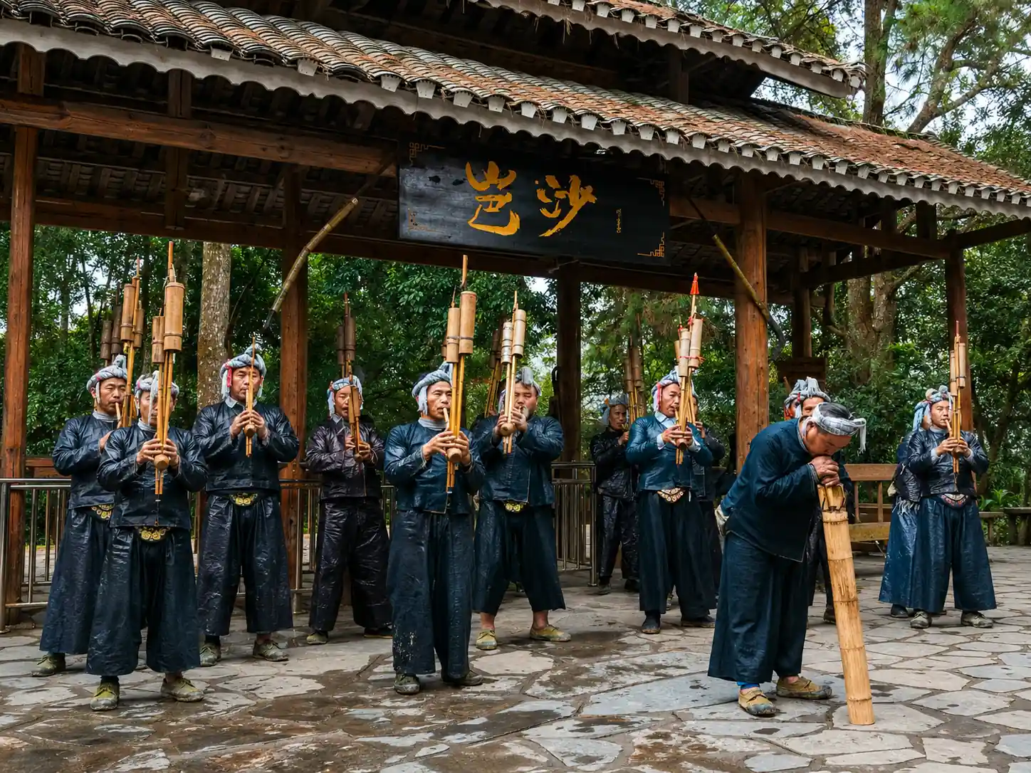 Traditional Lusheng performance in Basha Miao Village, Guizhou