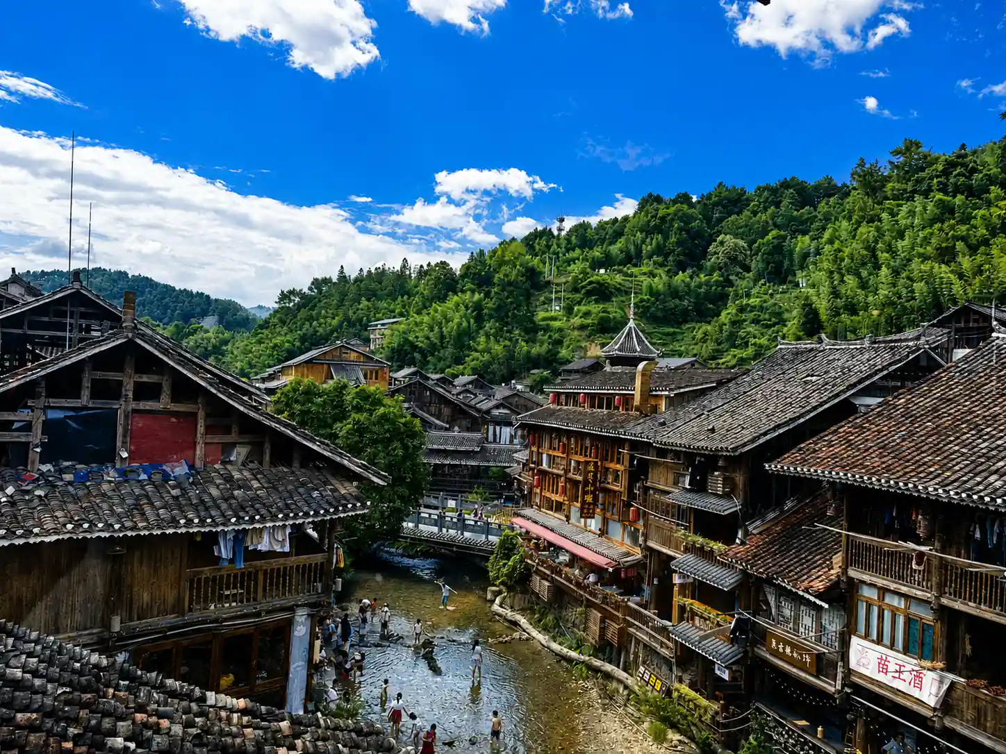 Traditional riverside Dong village in Guizhou, China