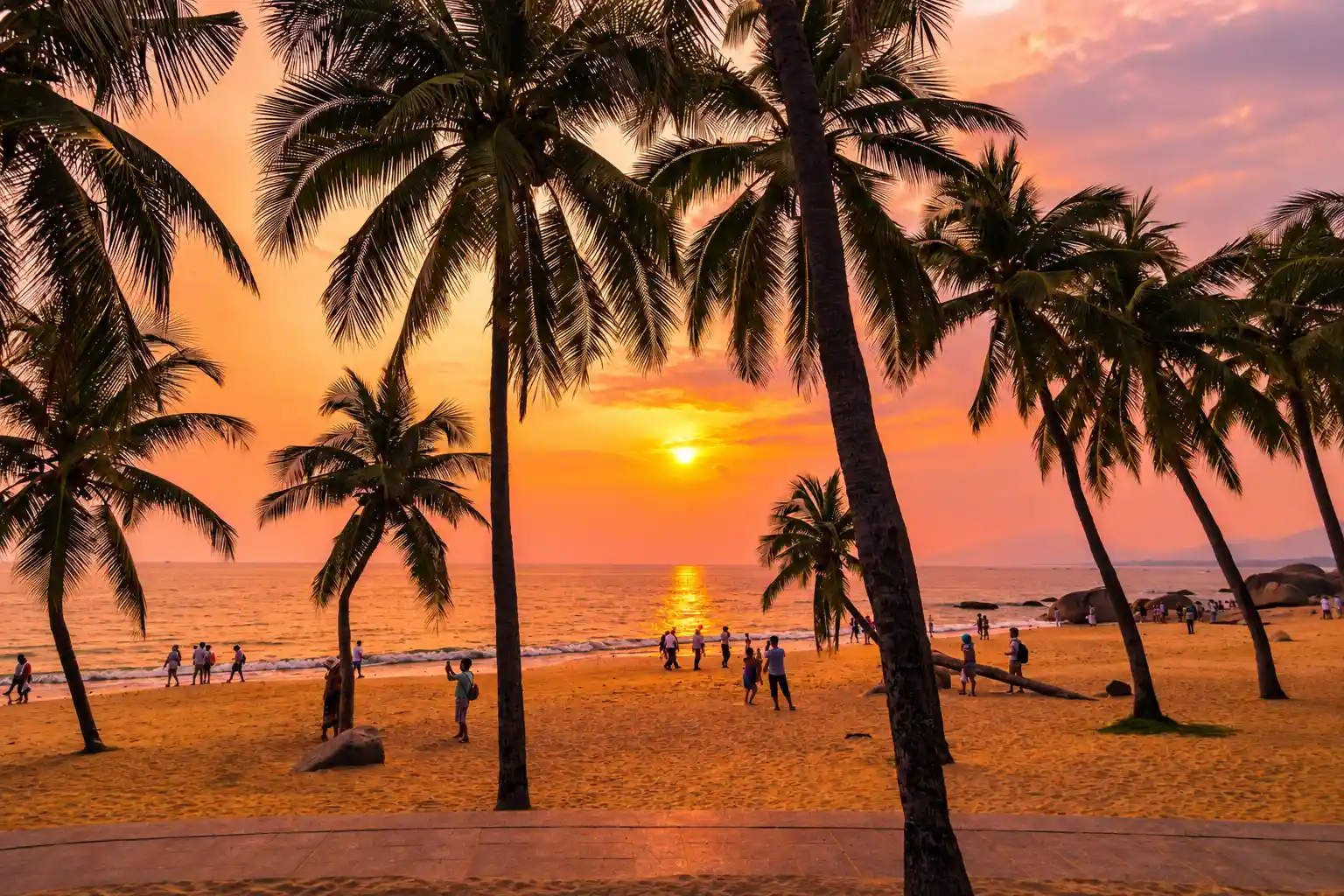 Tropical beach sunset along Sanya Bay in Hainan