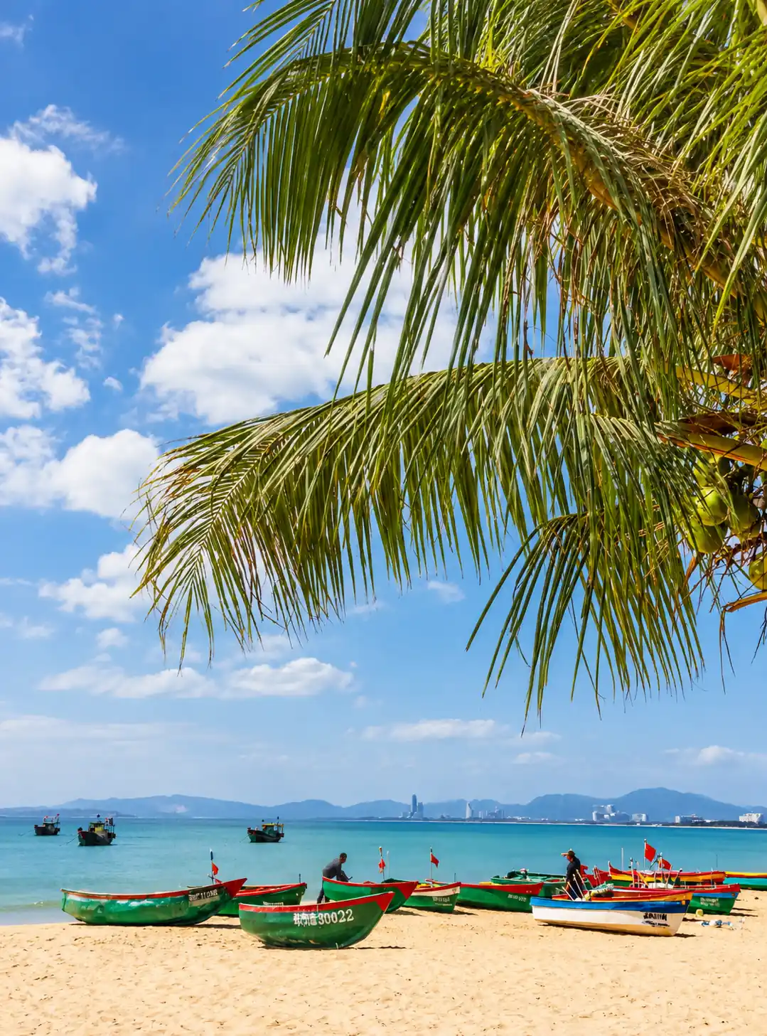 Tropical fishing beach in Sanya during spring