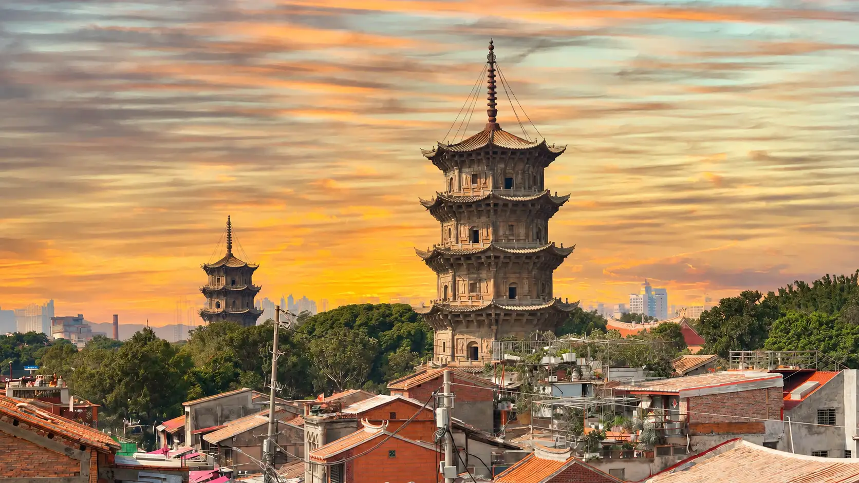 Twin pagodas at Kaiyuan Temple in Quanzhou Fujian