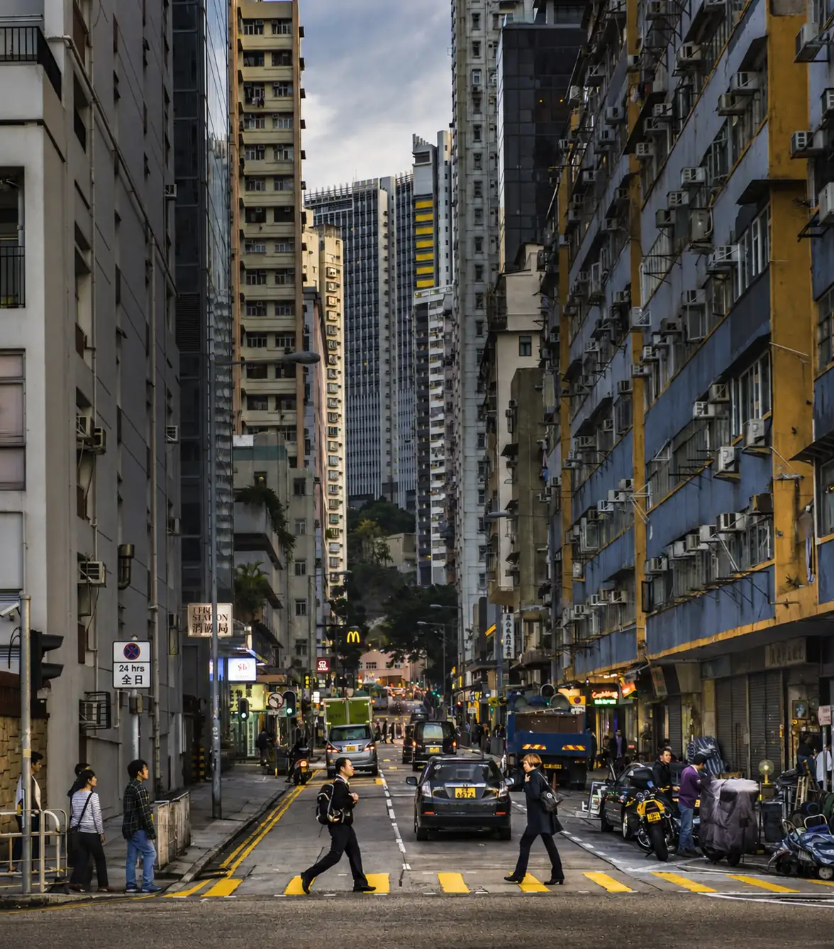 Hong Kong urban street scene in winter