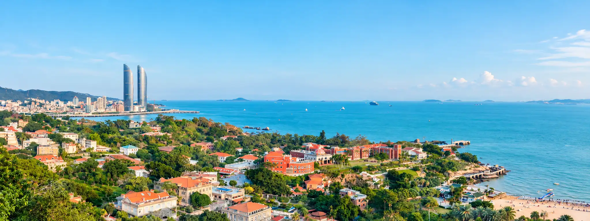 Xiamen coastal skyline and Gulangyu Island view