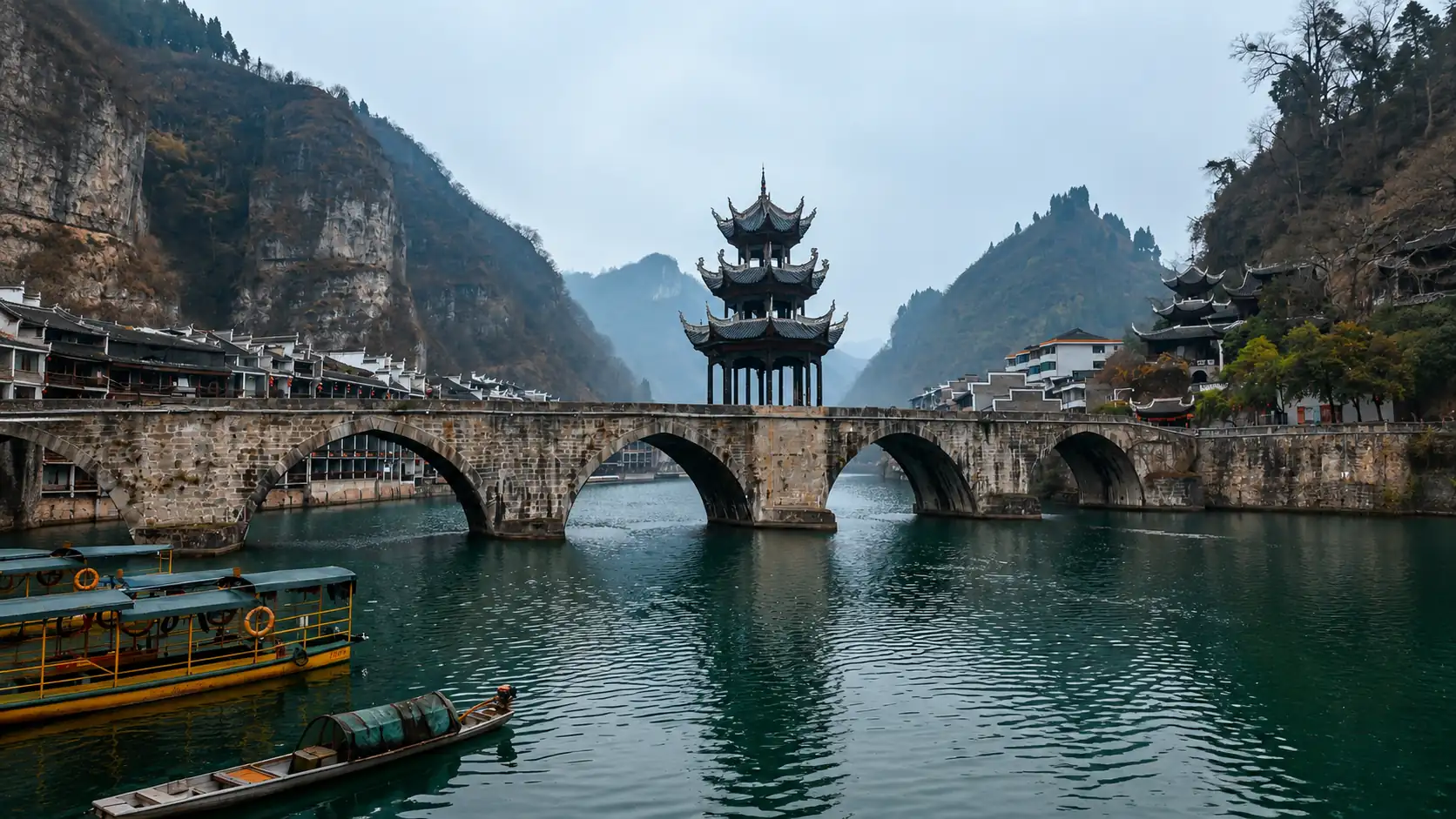 Zhenyuan Ancient Town beside the Wuyang River in Guizhou