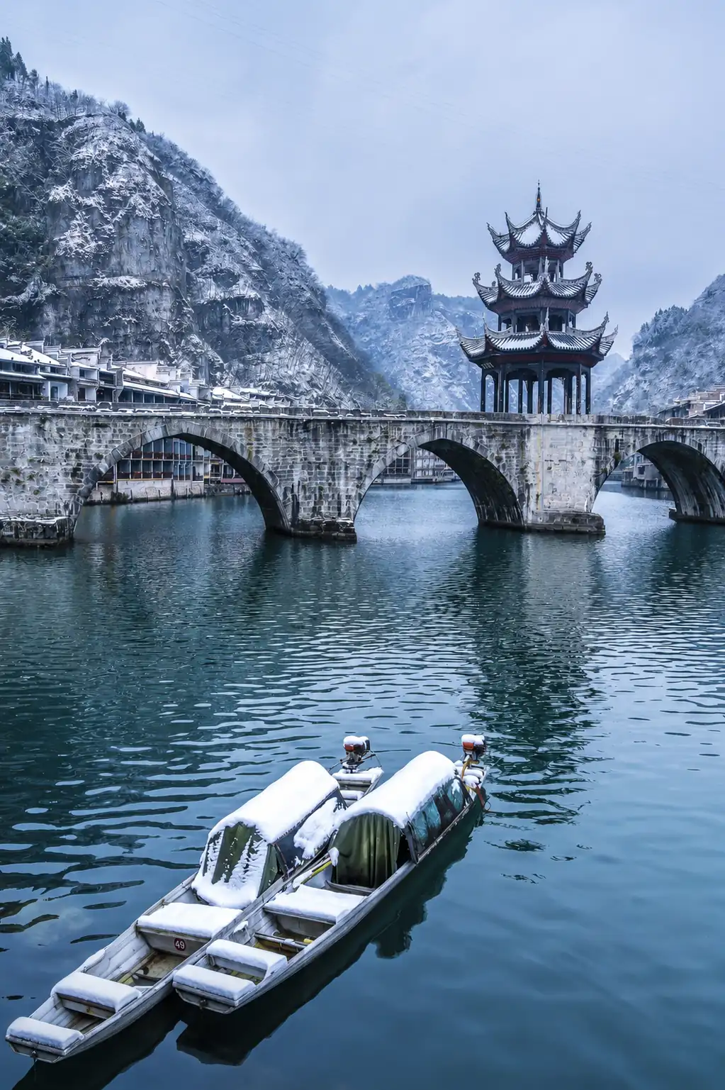 Zhenyuan Ancient Town in Guizhou during winter